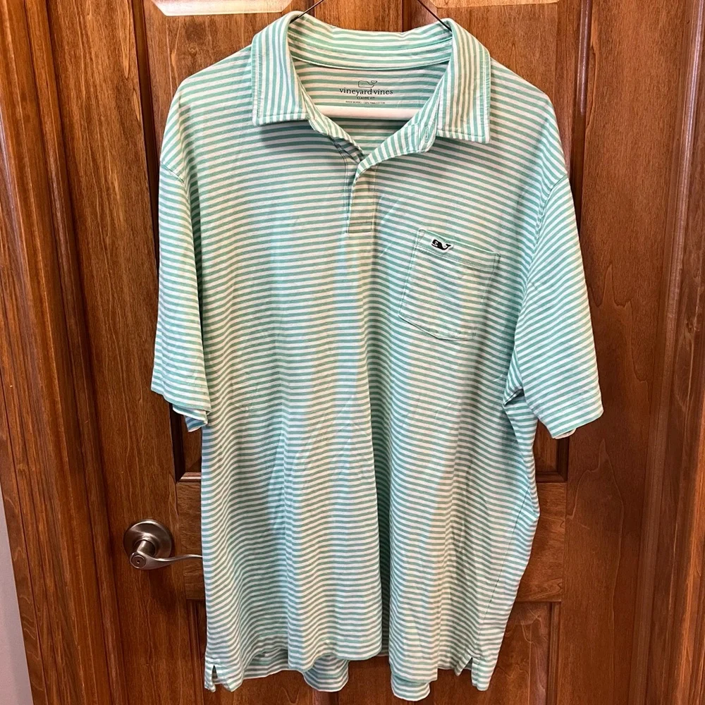 Men’s Vineyard Vines Striped Mint Green Pocket Polo XL - Picture 1 of 6
